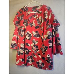 Womens Blouse Lane Bryant 18/20 Floral Design Bell Sleeves Artsy Comfort Color